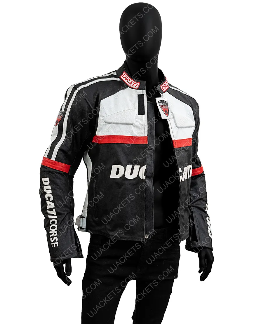 Black & White Ducati Corse Biker Jacket | Motorcycle Leather Jacket 